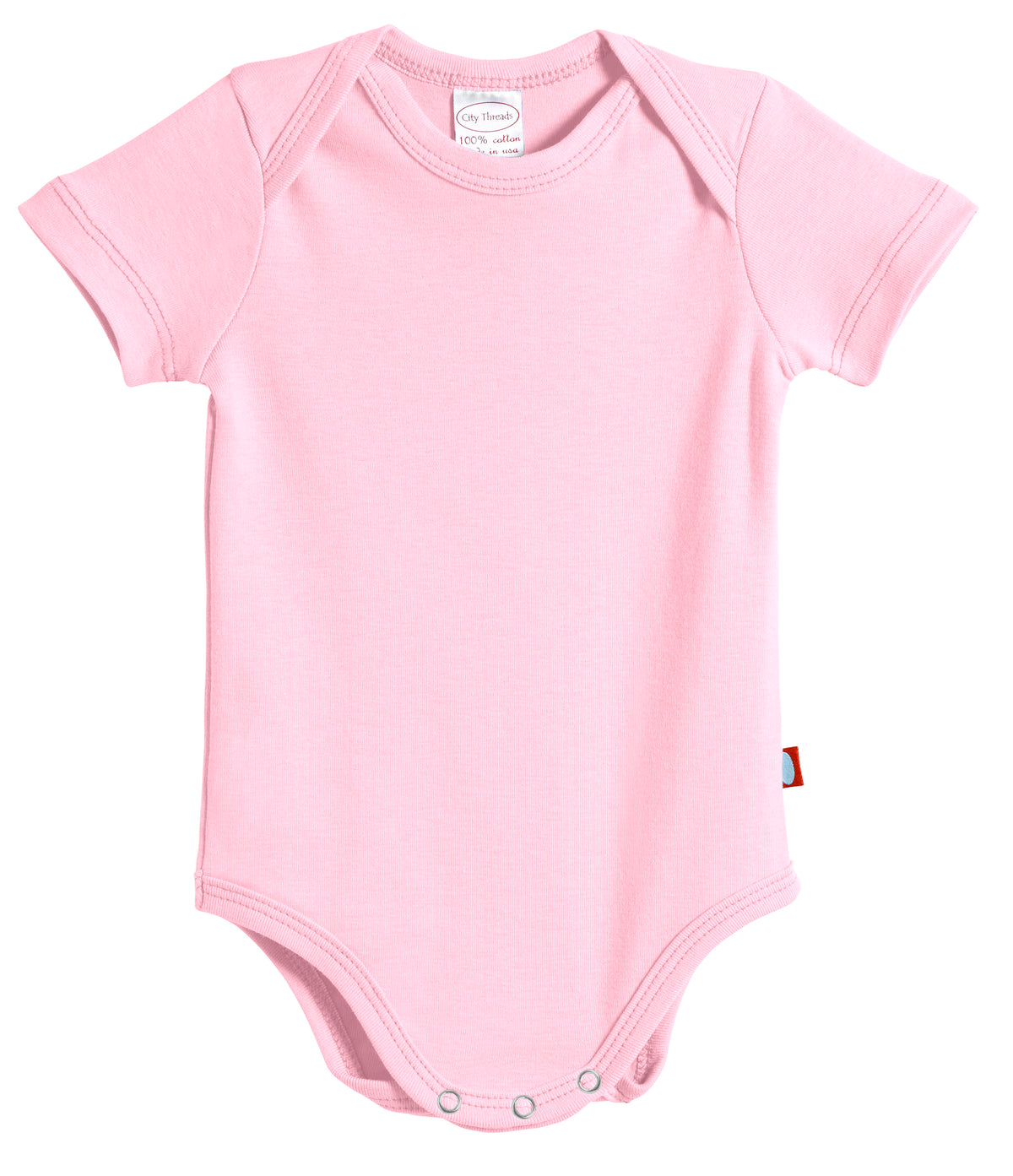 Super-Soft Organic Cotton Baby Rib Short Sleeve Snap Onesie| Bright Light Pink