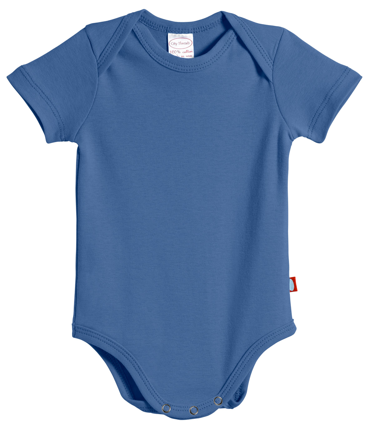 Super-Soft Organic Cotton Baby Rib Short Sleeve Snap Onesie| Smurf