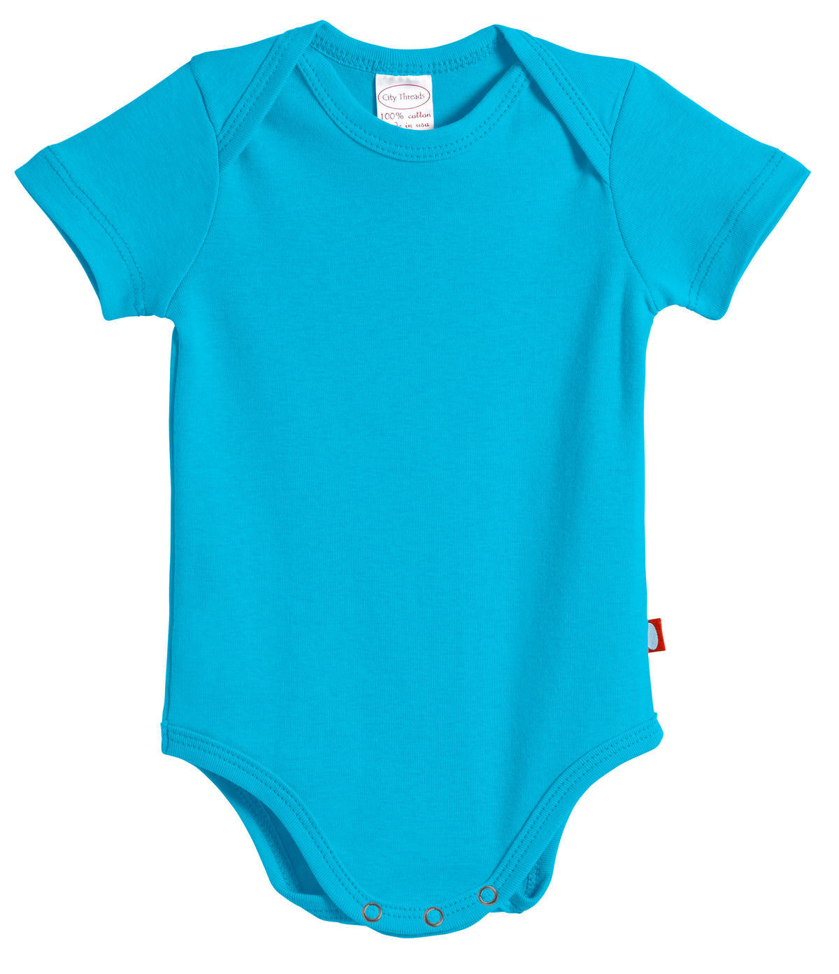 Super-Soft Organic Cotton Baby Rib Short Sleeve Snap Onesie| Turquoise