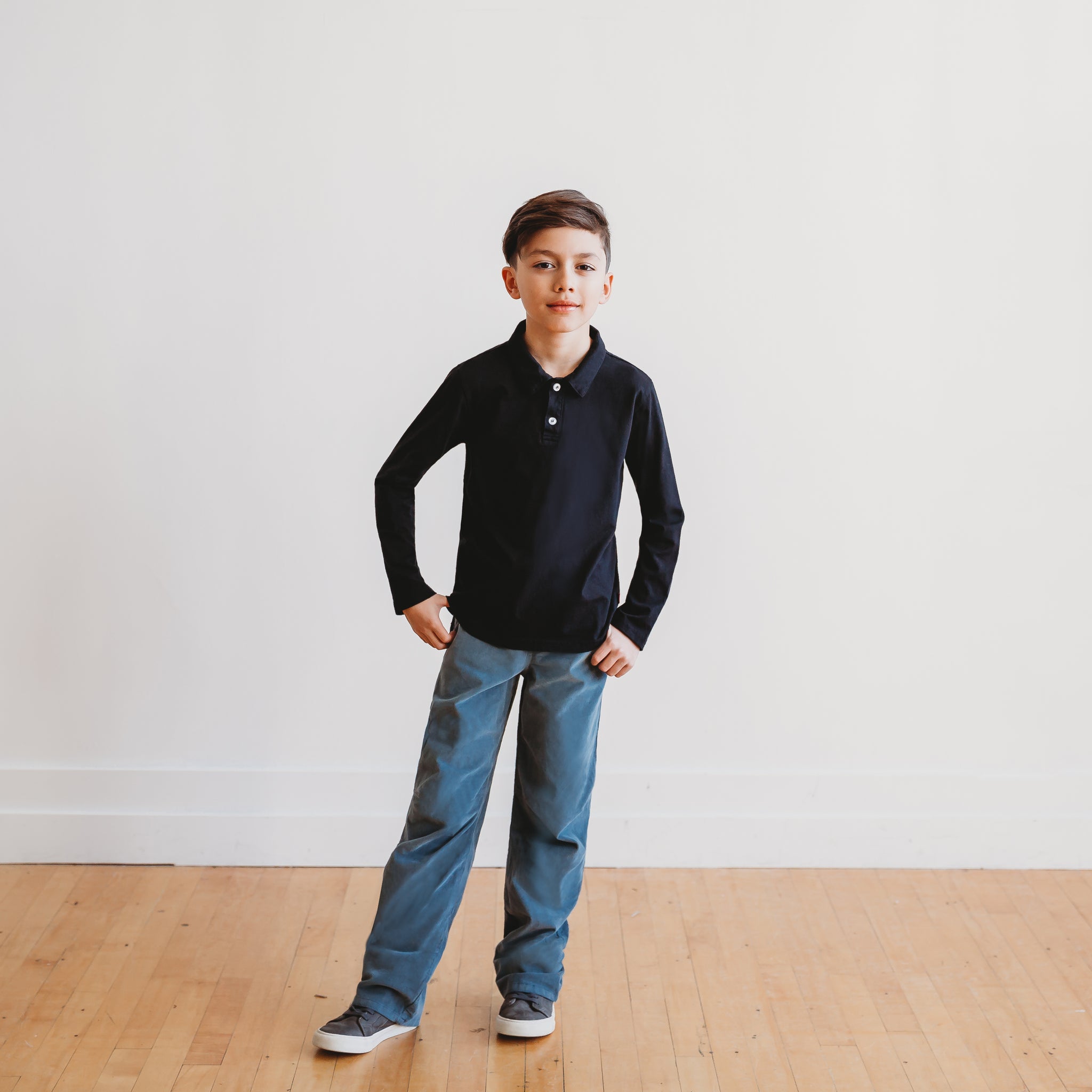 Boys Soft Cotton Jersey 2-Button Long Sleeve Polo Shirt | Uniform Hunter  Green