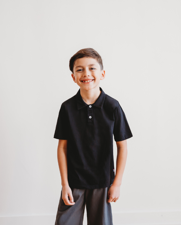 Boys Soft Cotton Jersey 2-Button Short Sleeve Polo Shirt | Black