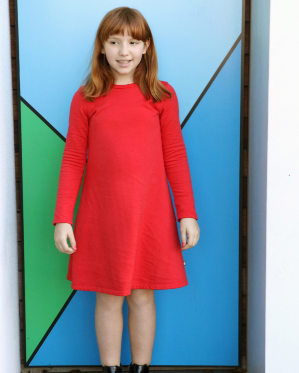 Girls Lightweight Soft Cotton Fleece A-Line Dress| Forest Green