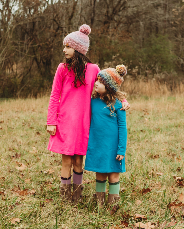 Girls Lightweight Soft Cotton Fleece A-Line Dress| Forest Green