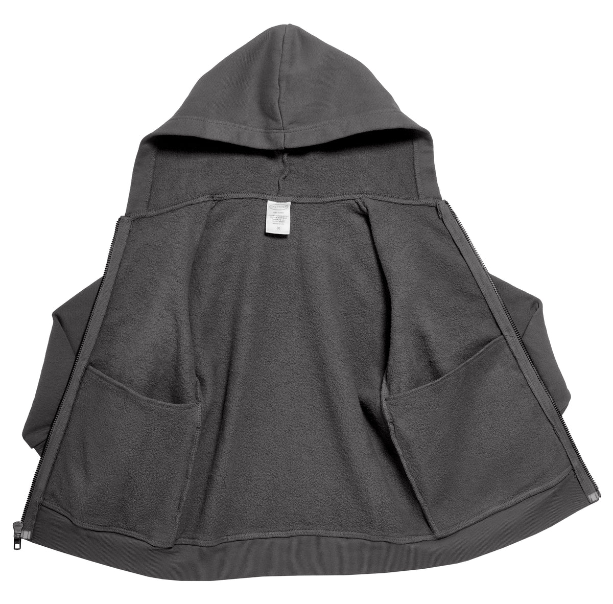 Soft &amp; Cozy 100% Cotton Fleece Zip Hoodie with Inner Pockets | Charcoal