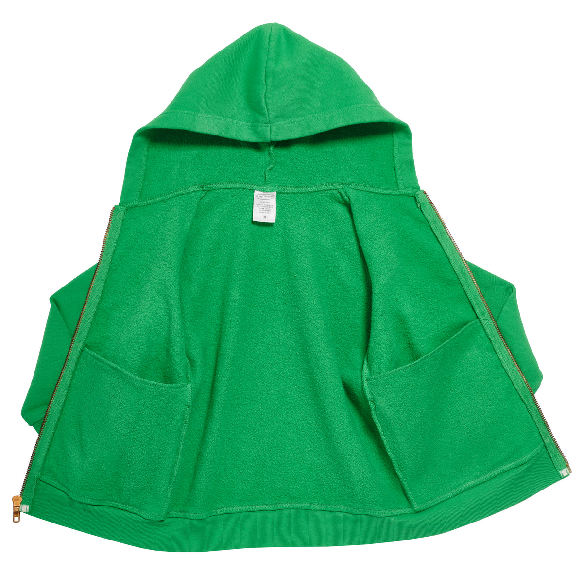 Soft &amp; Cozy 100% Cotton Fleece Zip Hoodie with Inner Pockets | Elf Green