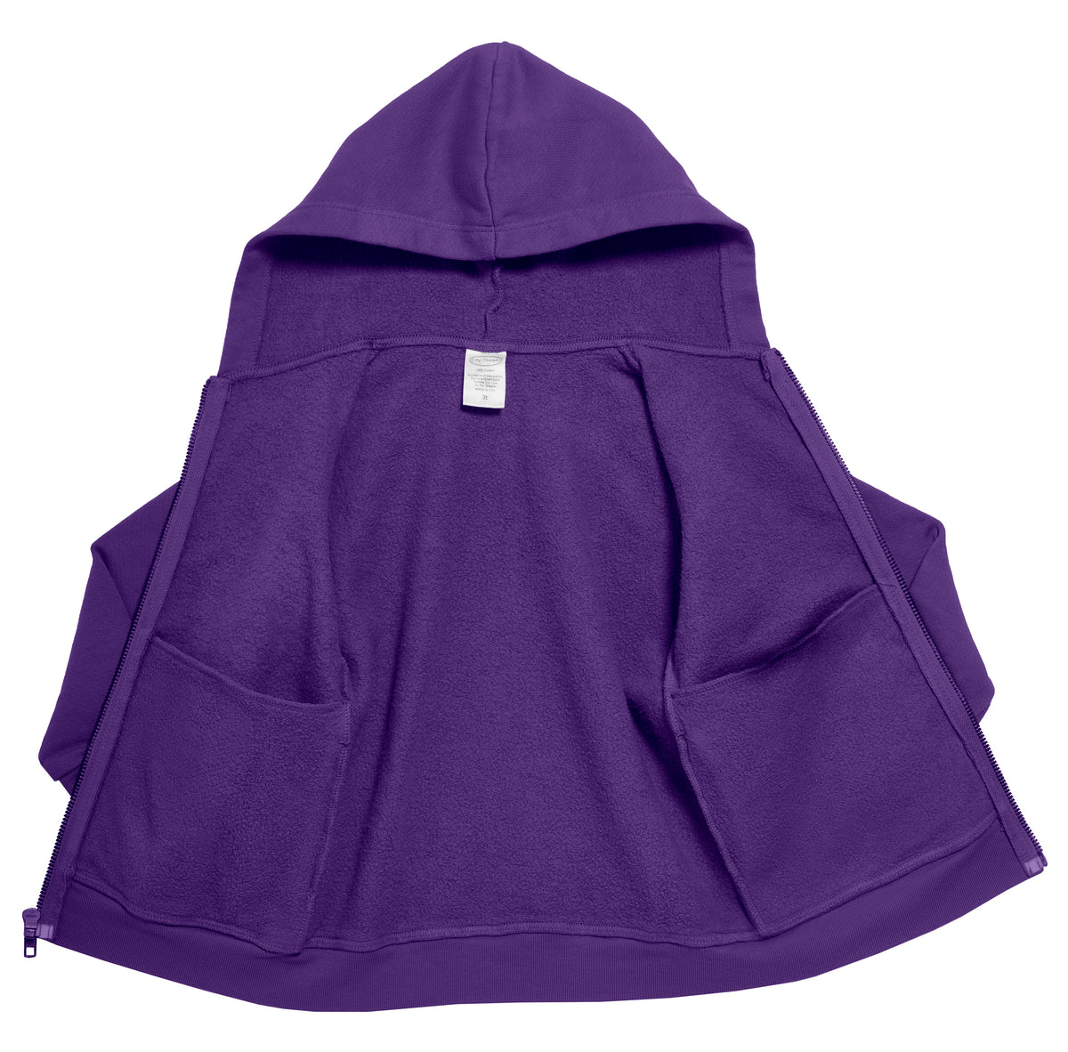 Soft &amp; Cozy 100% Cotton Fleece Zip Hoodie with Inner Pockets | Purple