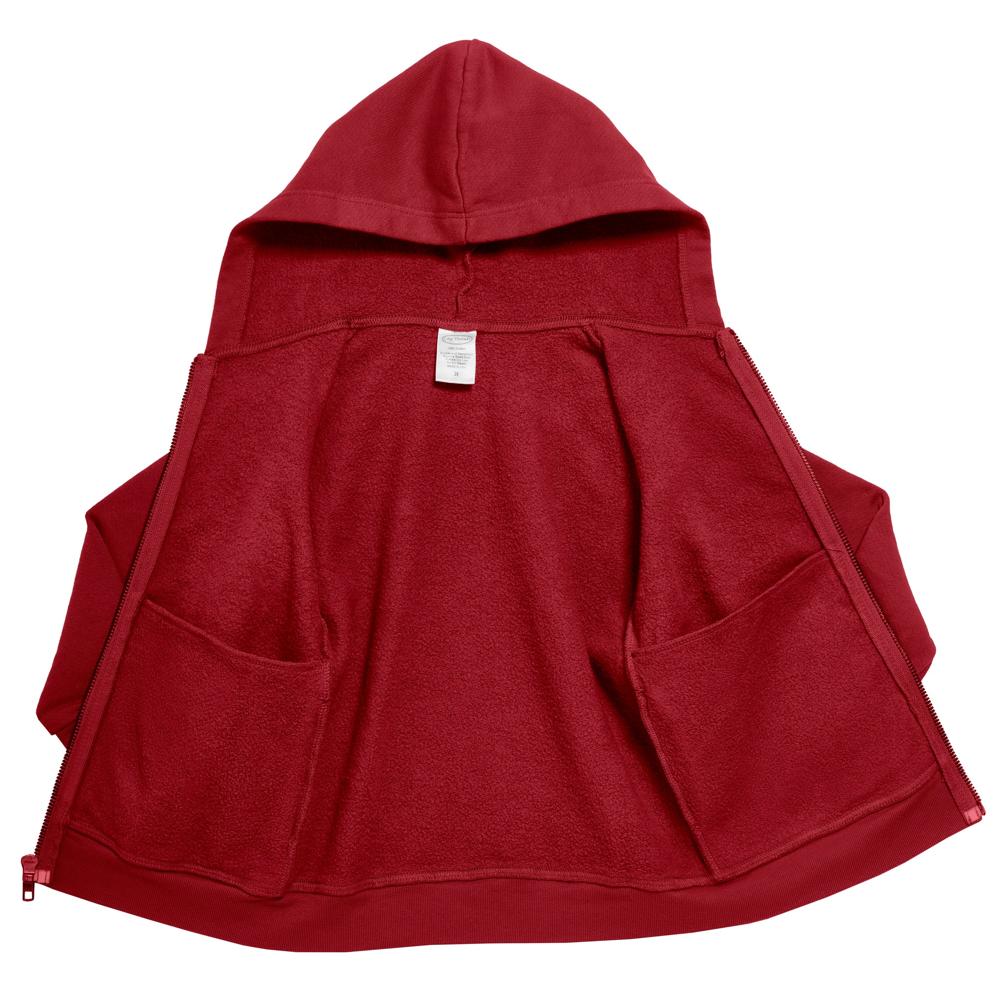 Soft & Cozy 100% Cotton Fleece Zip Hoodie with Inner Pockets | Red