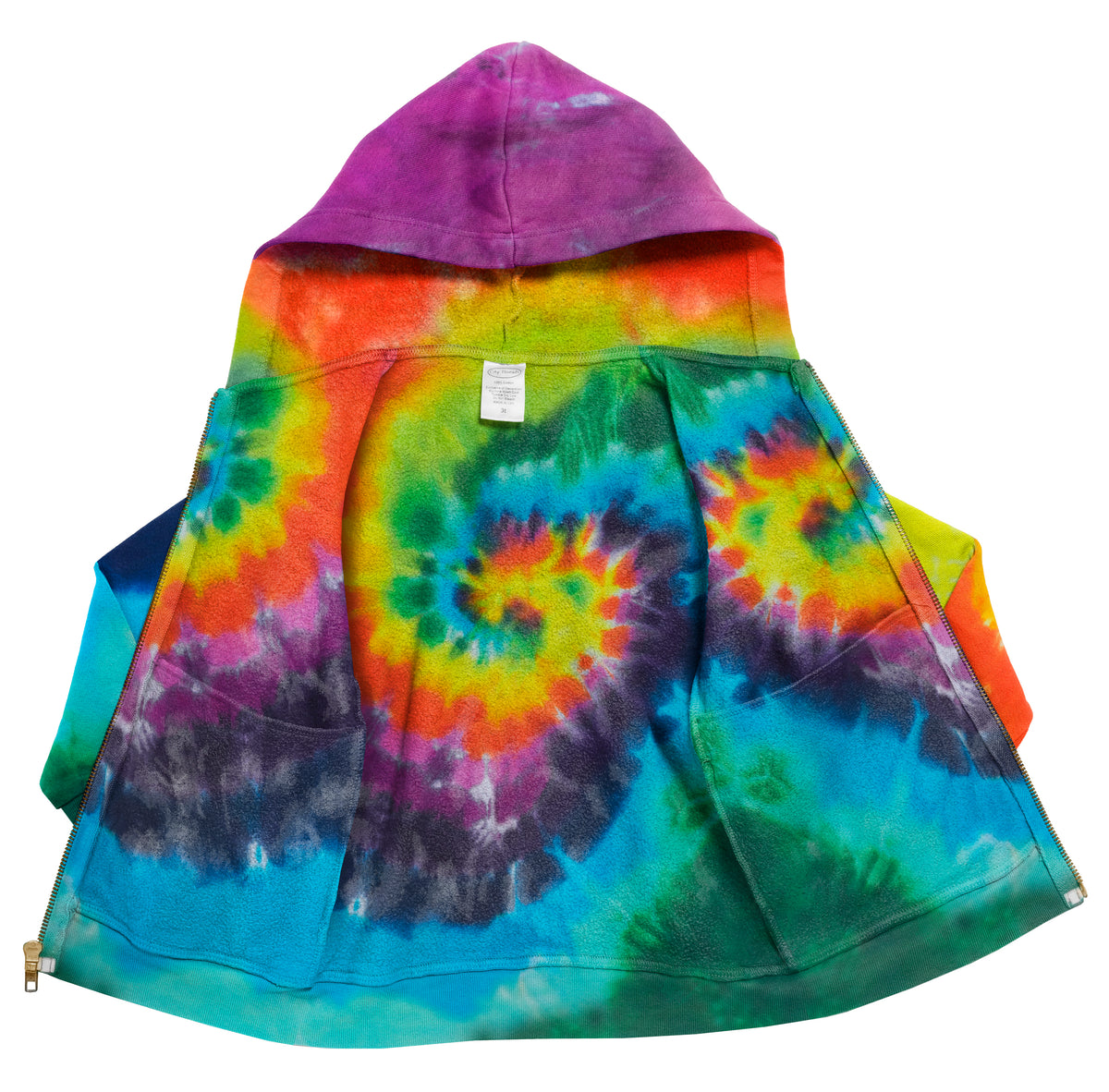 Limited Edition Tie Dyed Soft &amp; Cozy 100% Cotton Fleece Zip Hoodie | Rainbow Spiral