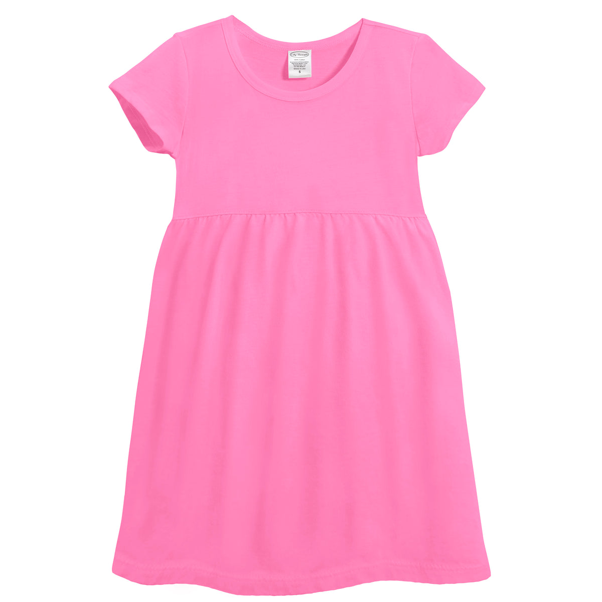 Soft Organic Cotton Empire Short Sleeve Sundress | Medium Pink