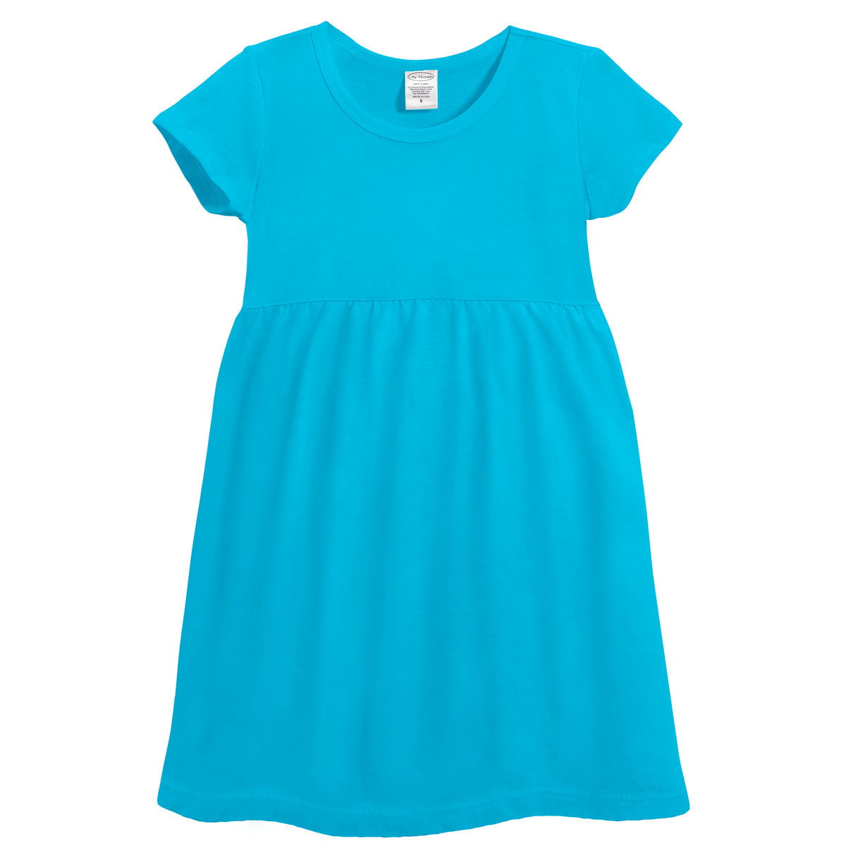 Soft Organic Cotton Empire Short Sleeve Sundress | Turquoise