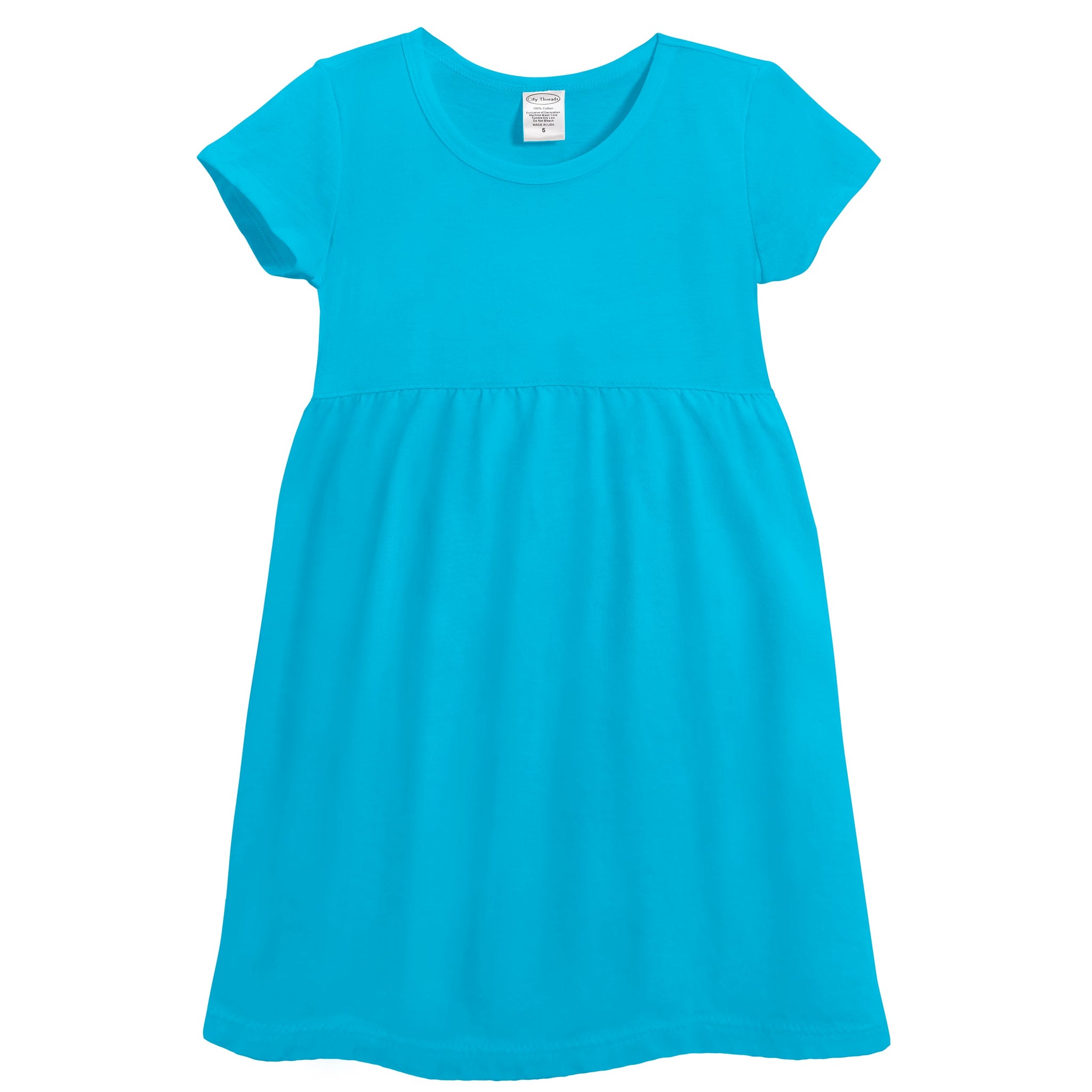 cotton empire dress Soft Organic Cotton Empire Short Sleeve Sundress | Turquoise / 12Y