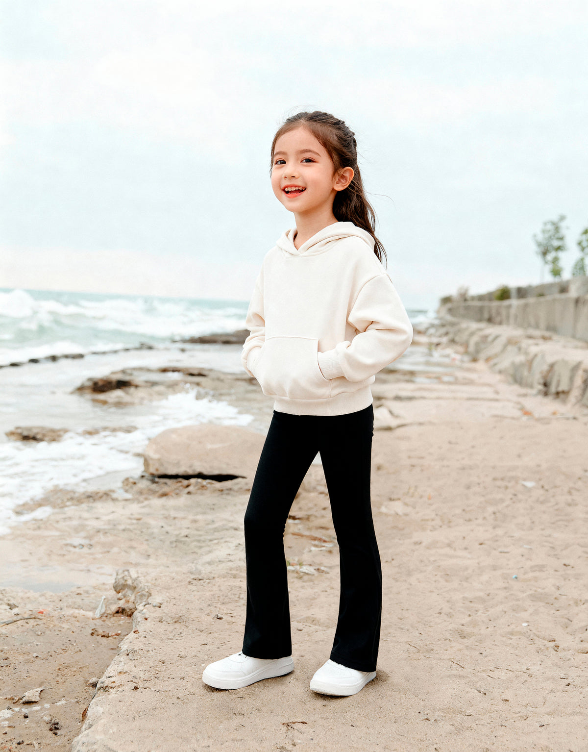 Girls Soft 100% Cotton Flare Boot-Cut Leggings | Navy