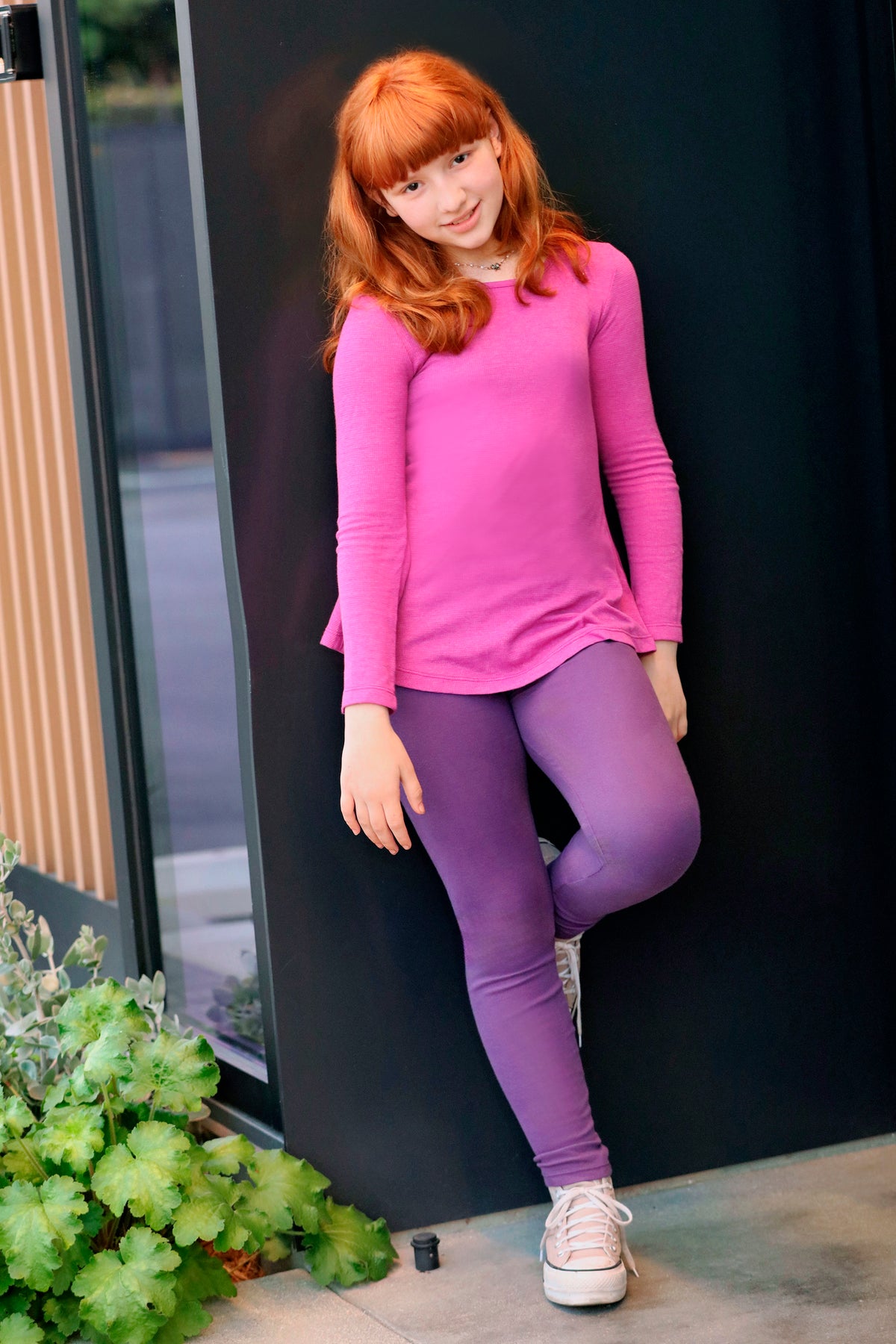 Girls Soft 100% Cotton Solid Colored Leggings | Deep Purple