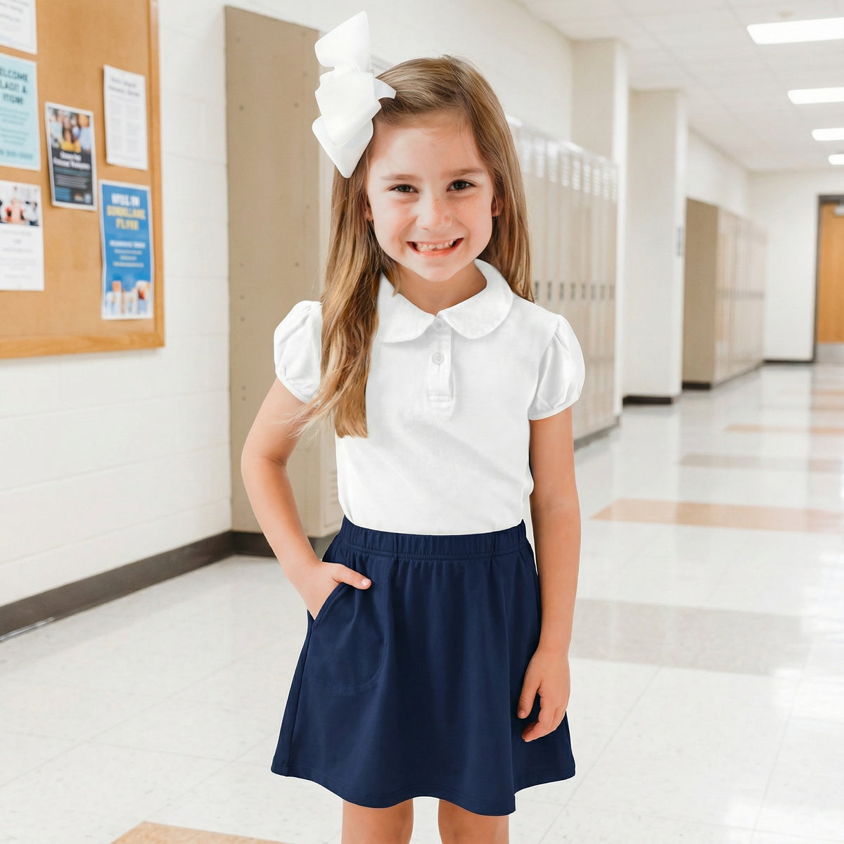 Girls Soft Cotton Jersey Peter Pan Collar Polo Puff Short Sleeve Tee