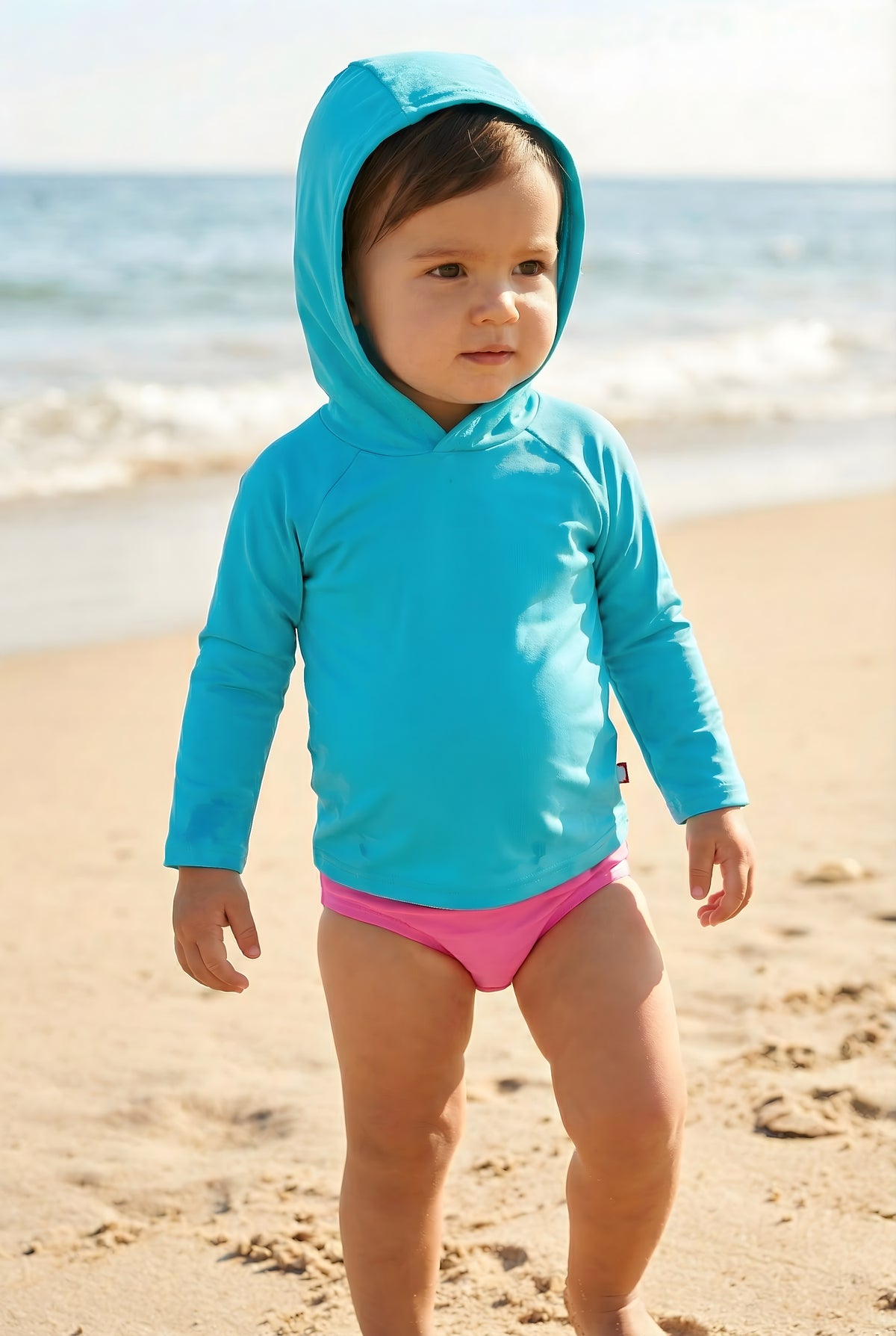 Unisex UPF 50+ Long Sleeve Hooded Rashguard | Bright Light Blue