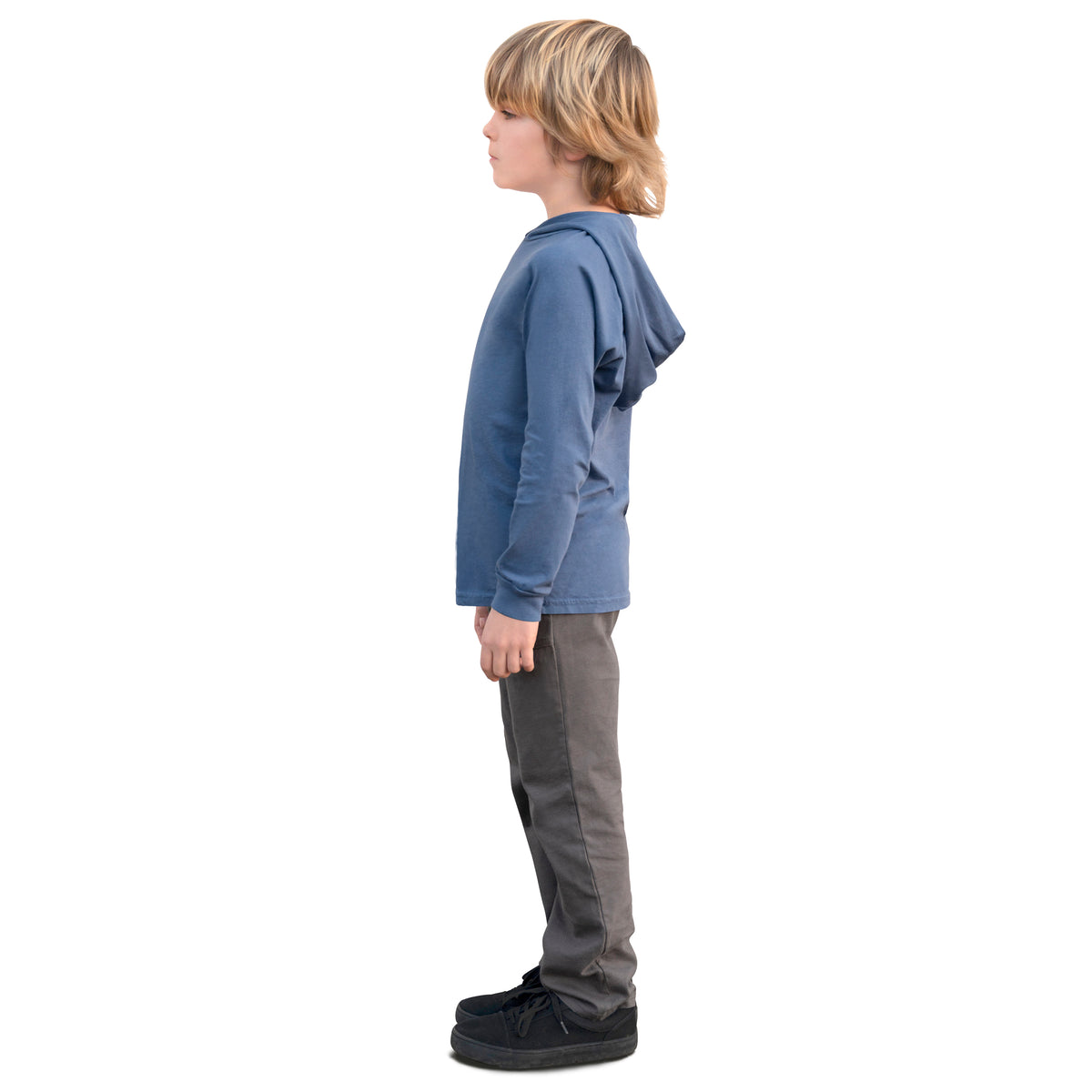 Boys Soft 100% Cotton Medium-Weight Long Sleeve Hooded Tee With Cuffs | Concrete
