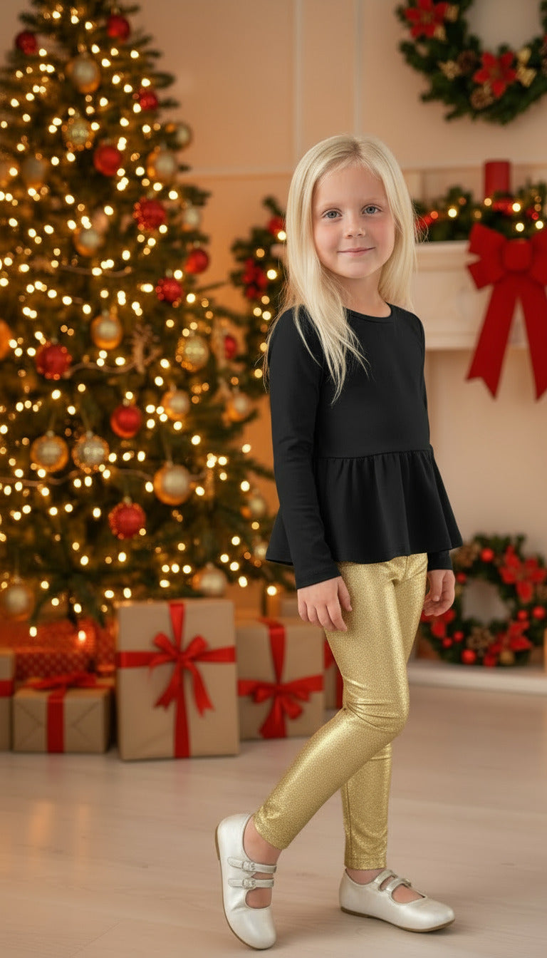 Girls Novelty Stretch Leggings  | Gold Sparkly Shimmer