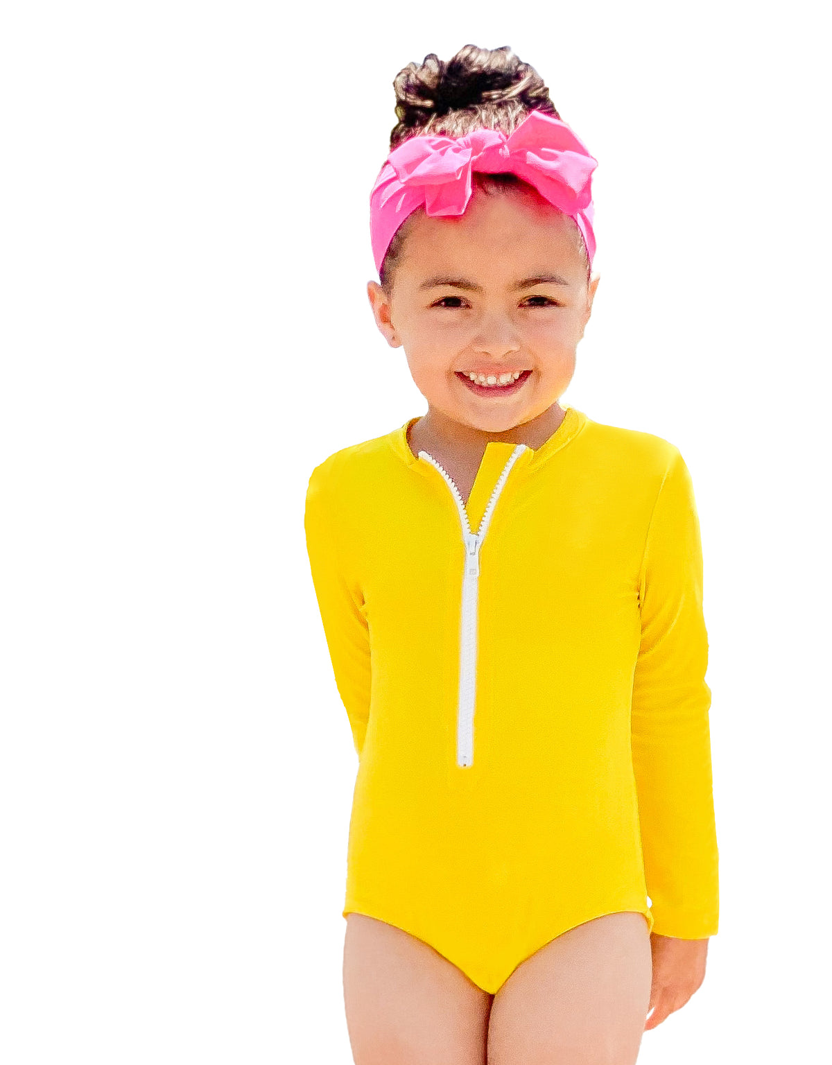 Girls UPF 50+ One-Piece Long Sleeve Swimsuit | Yellow