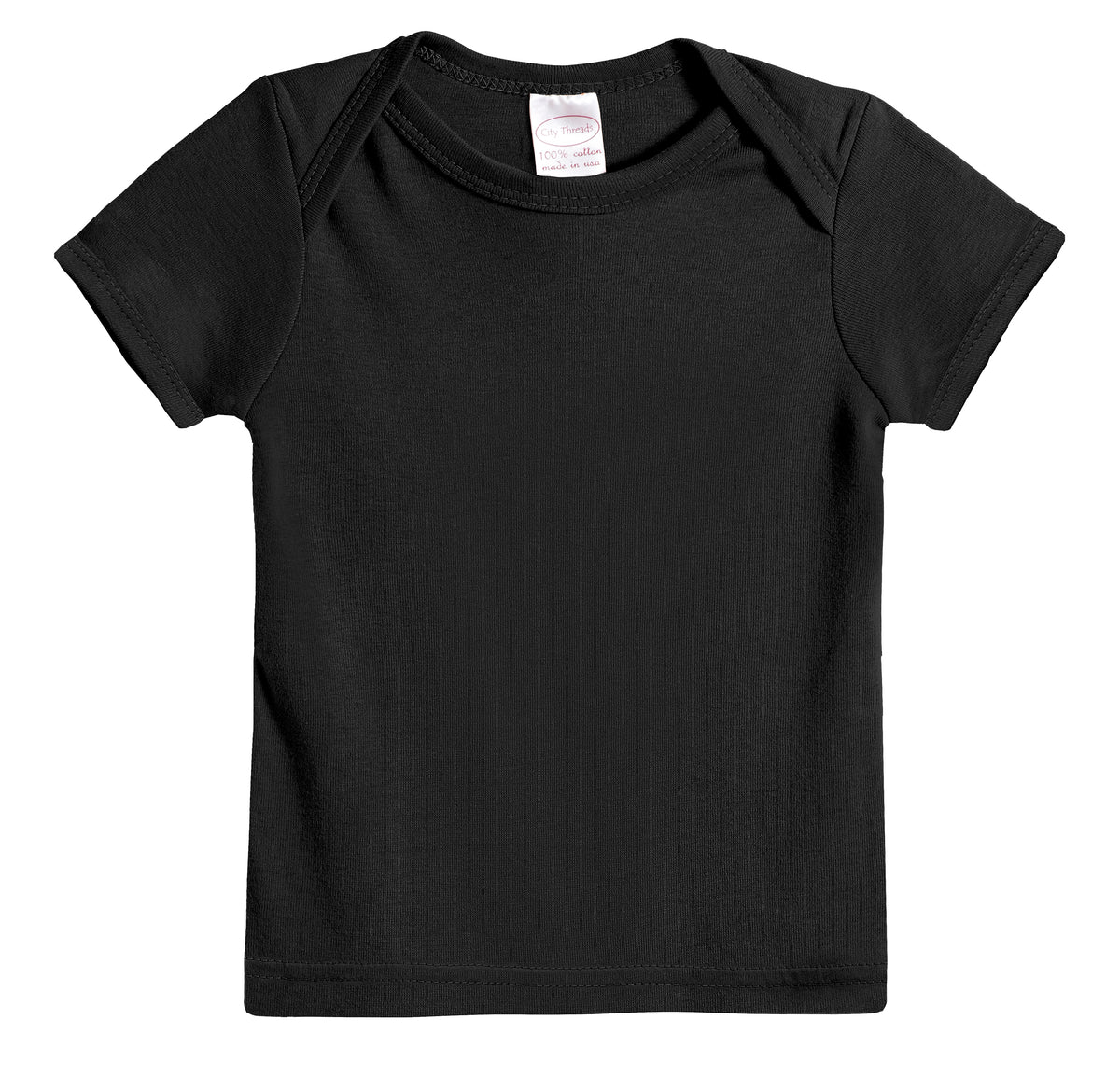 Super-Soft Organic Cotton Baby Rib Short Sleeve Lap Tee| Black