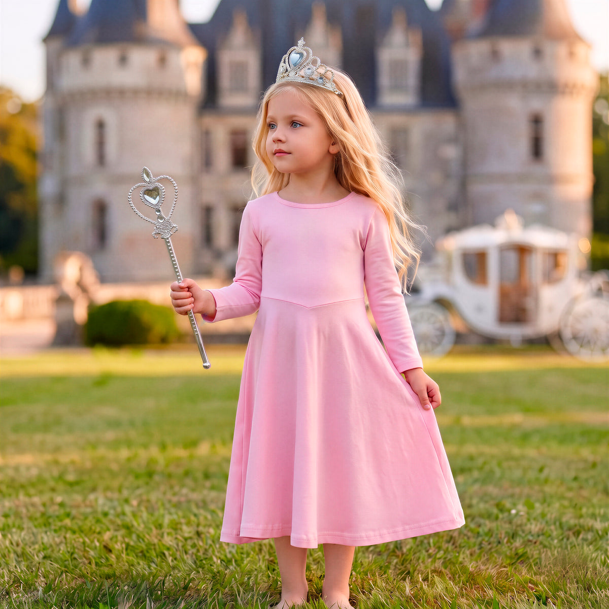 Girls Soft 100% Cotton Princess & Concert Dress | Medium Pink