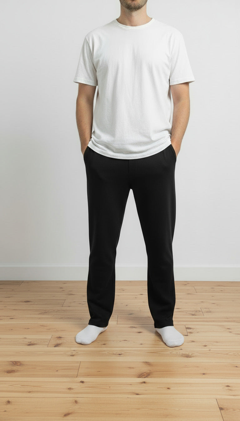 Men's Soft 100% Cotton Athletic Everyday Lounge Pocket Pant | Black