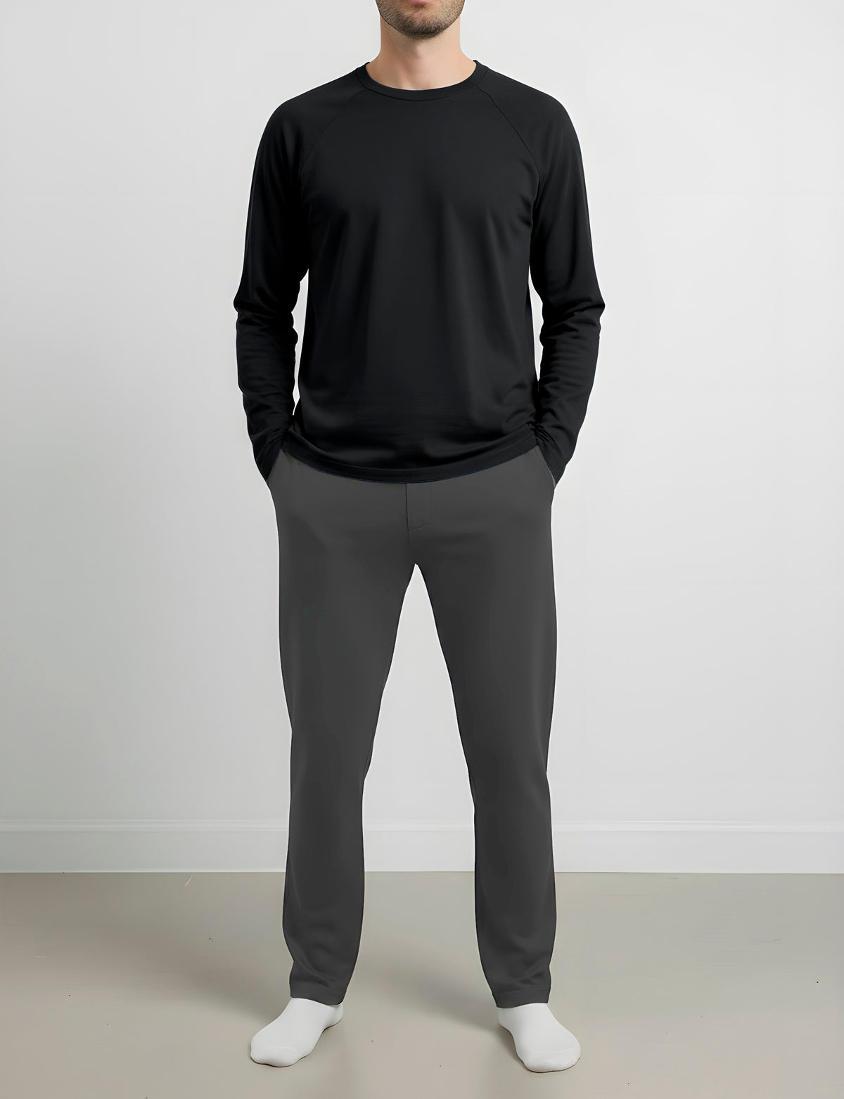 Men's Soft 100% Organic Cotton Raglan Long Sleeve Tee | Black