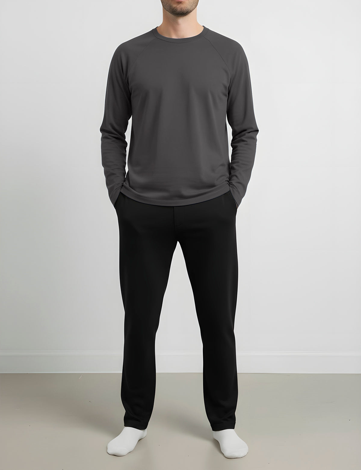 Men's Soft 100% Organic Cotton Raglan Long Sleeve Tee | Charcoal