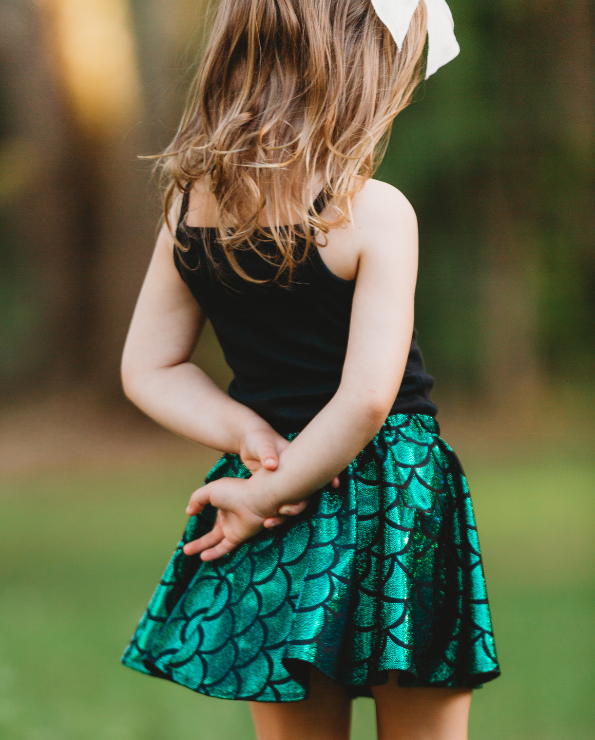 Girls Novelty Circle Skirt | Turquoise Mermaid Sparkle