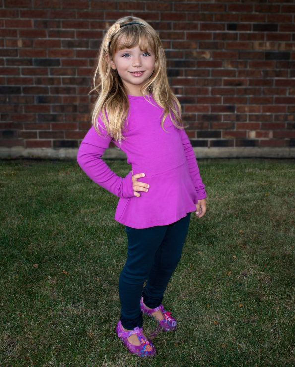 Girls Soft Cotton Long Sleeve Peplum Tee | Plum