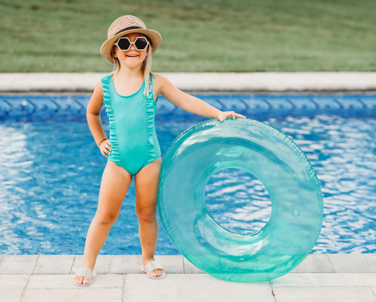 Girls UPF 50+ One-Piece Ruffle Front Swimsuit  | Navy