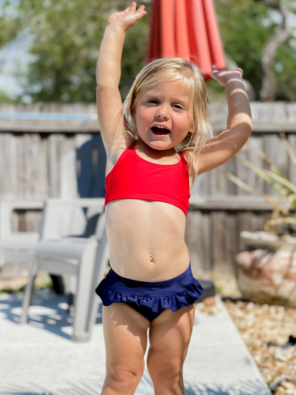 Girls UPF 50+ Ruffle Swim Briefs | Red