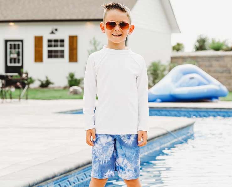 Boys UPF 50+ Recycled Nylon Long Sleeve Rashguard | White