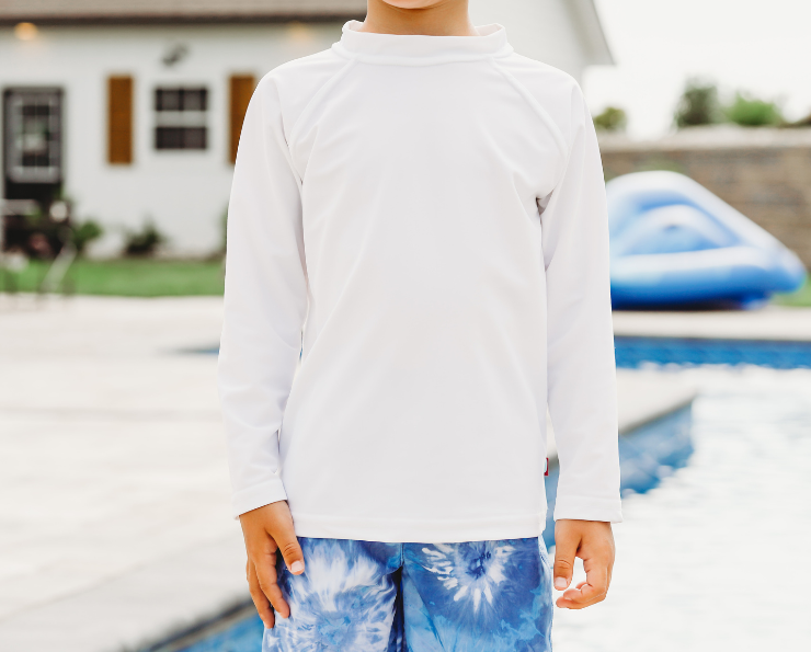 Boys UPF 50+ Recycled Nylon Long Sleeve Rashguard | White