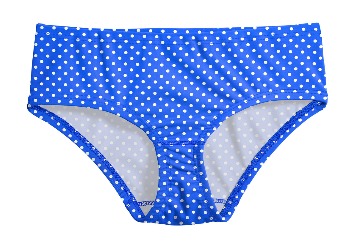 Girls UPF 50+ Printed Swim Briefs  | Sedona Blue w- White Polka Dot