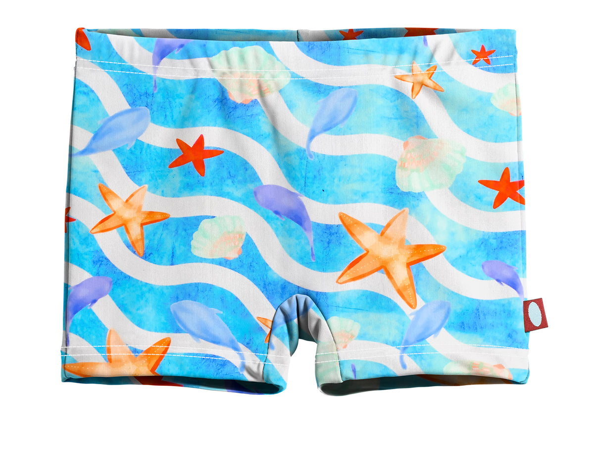 Girls UPF 50+ Printed Swim Boy Shorts  | Marine Life