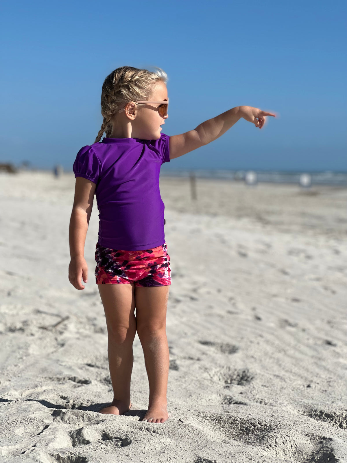 Girls UPF 50+ Printed Swim Boy Shorts  | Pink w- White Polka Dot