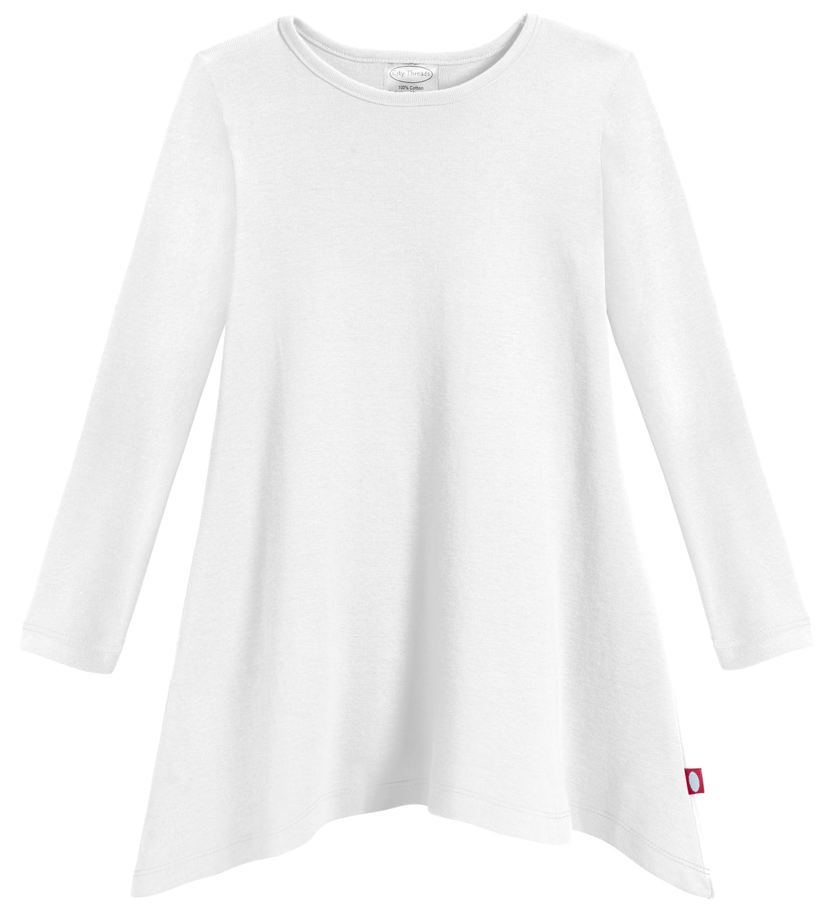 Girls Soft Cotton Jersey Long Sleeve Shark Bite Tunic | White