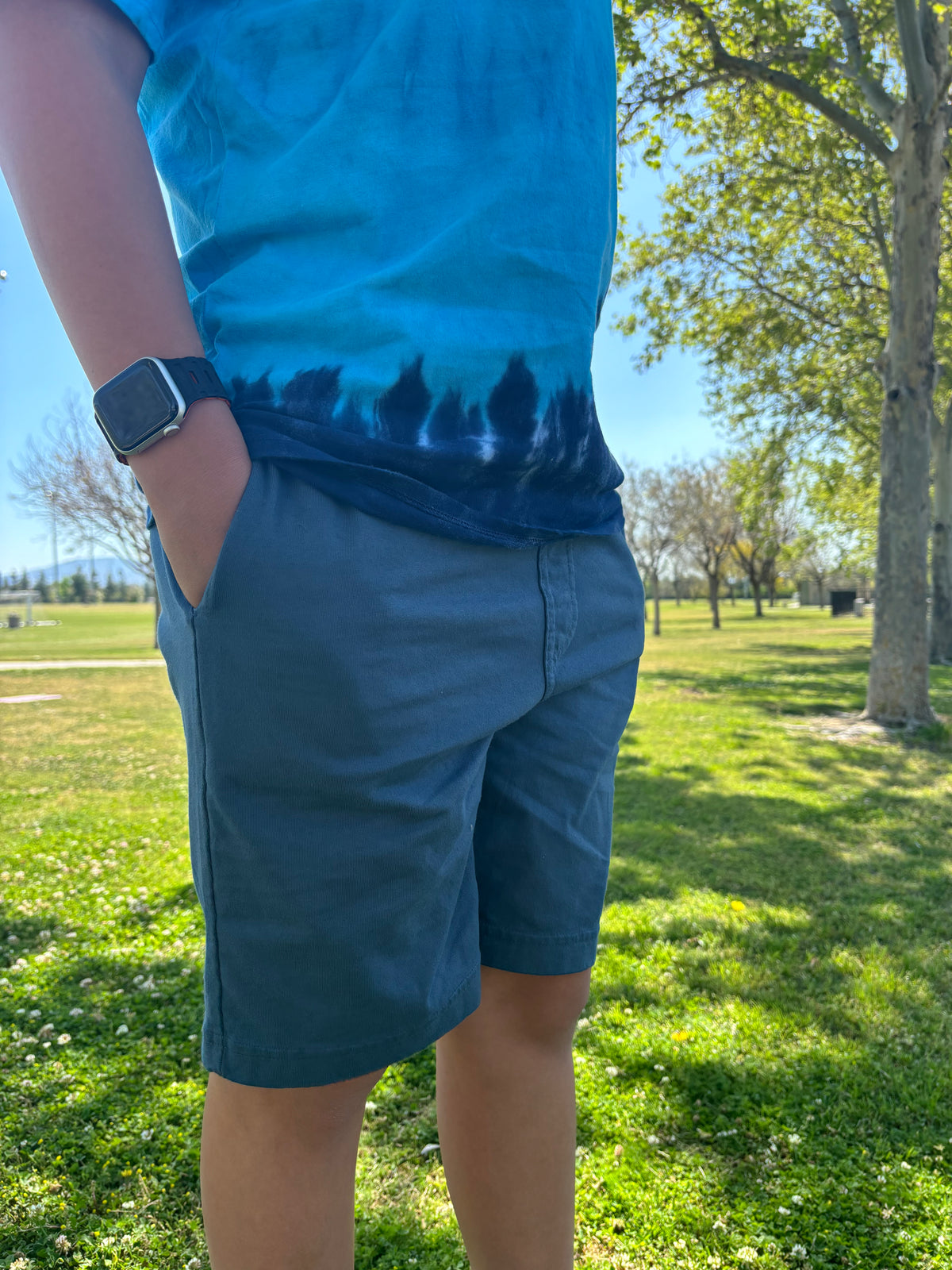 Boys Soft Cotton UPF 50+ Above-Knee Side Pocket Shorts | Turtle