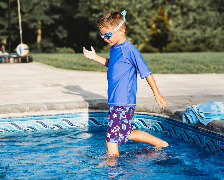 Boys UPF 50+ Recycled Polyester Soft Stretch Below the Knee Printed Swim Board Shorts  | Swirly Waters