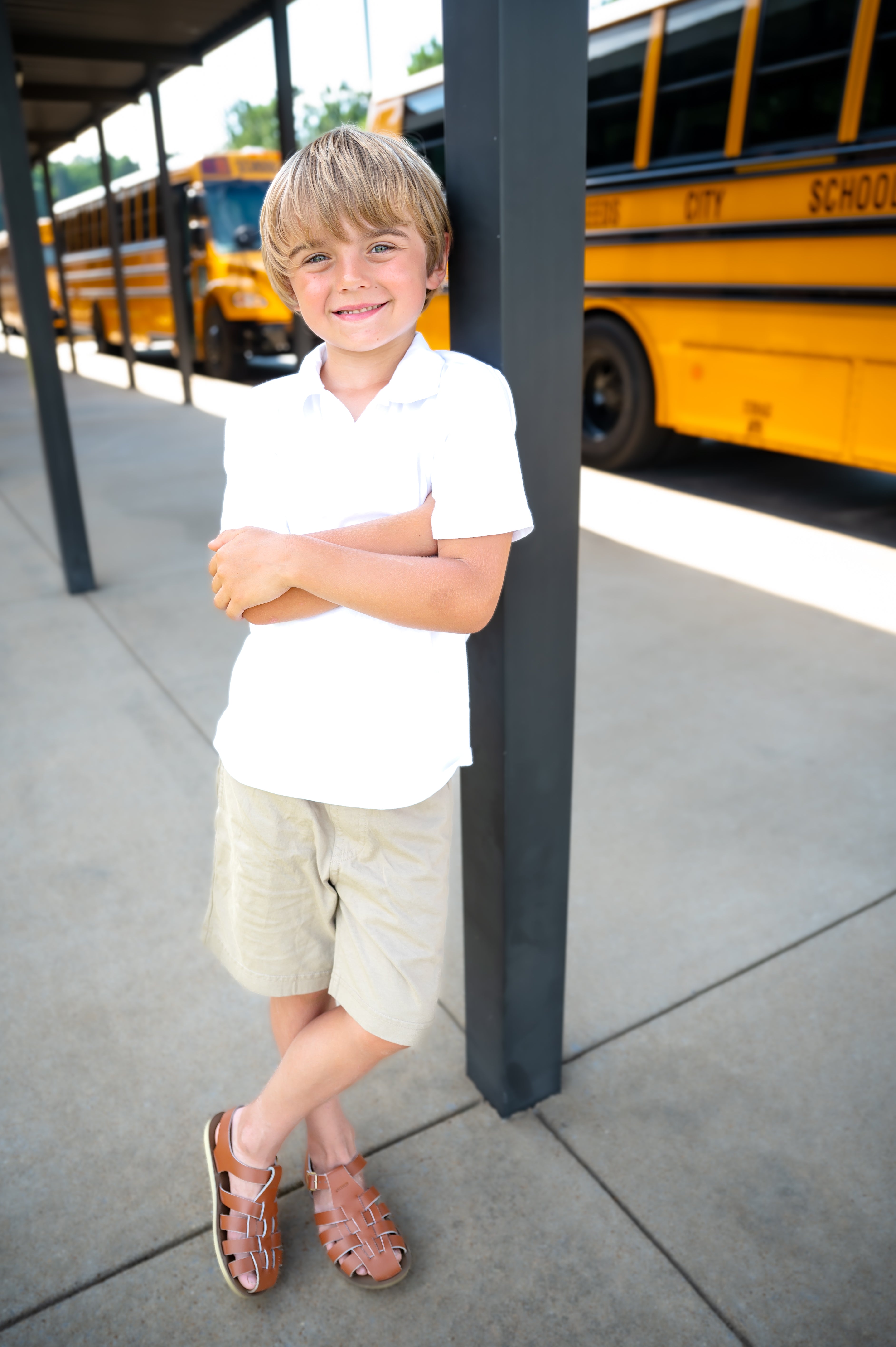 Boys Soft Cotton UPF 50+ Above-Knee Side Pocket Shorts