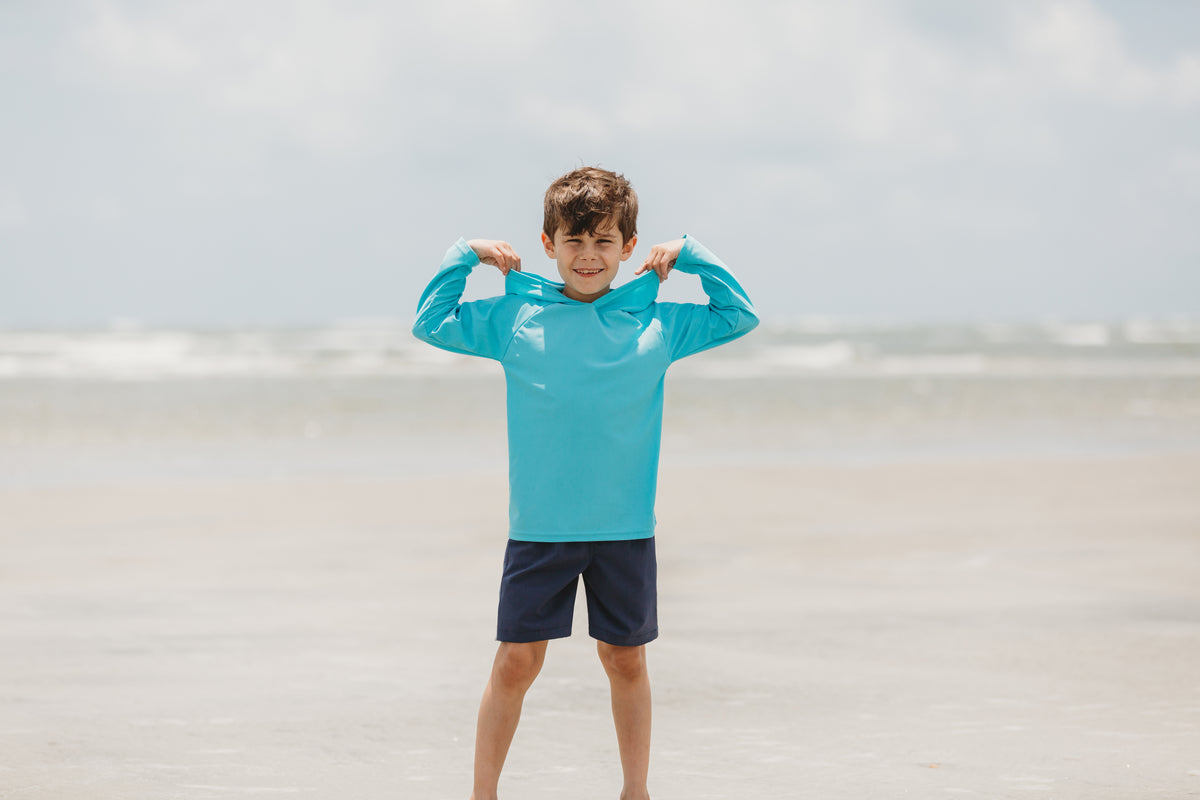 Boys UPF 50+ Soft Stretch Club Swim Trunks  - Above The Knee Fit | Black