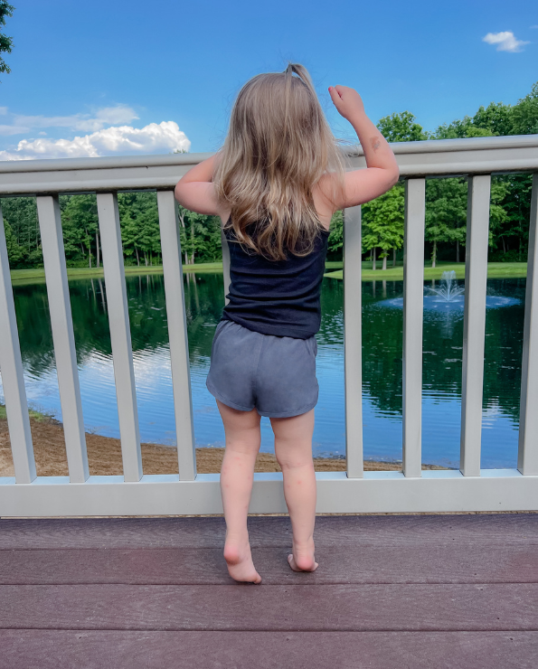 Girls UPF 50 Swim Camp Board Short Black w. White Trim City