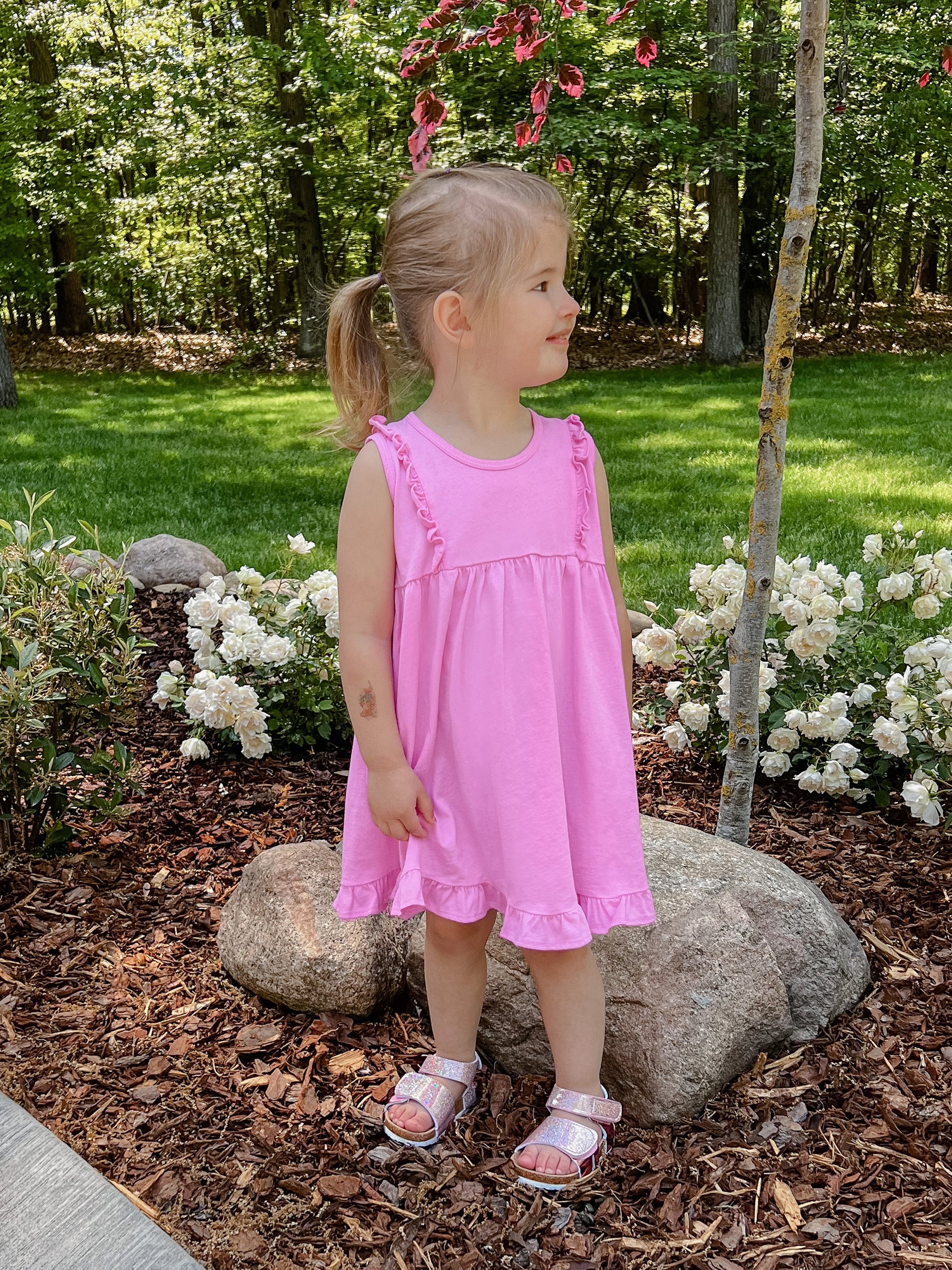 Girls Soft Cotton Jersey Flutter Tank Dress | Turquoise / 18/24M