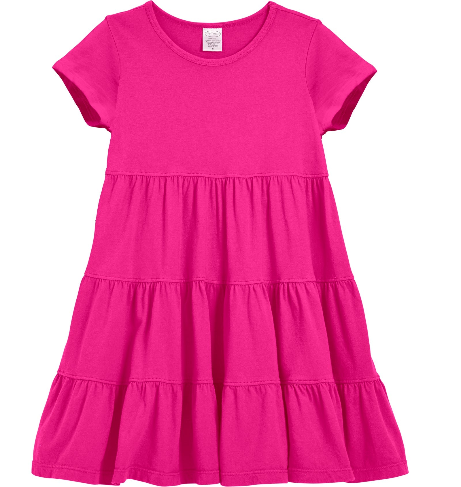 Girls Short Sleeve Tiered summer party Dress 100% cotton - City Threads USA Girls Short Sleeve Tiered summer party Dress 100% cotton - City Threads USA