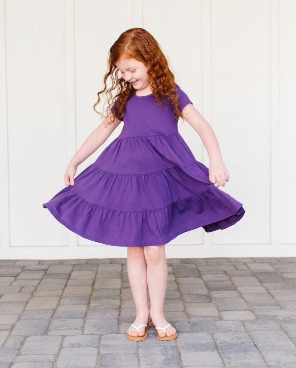 Girls Soft Cotton Jersey Short Sleeve Tiered Dress | Candy Apple