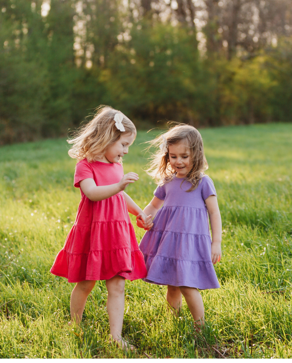 Girls Soft Cotton Jersey Short Sleeve Tiered Dress | Medium Pink