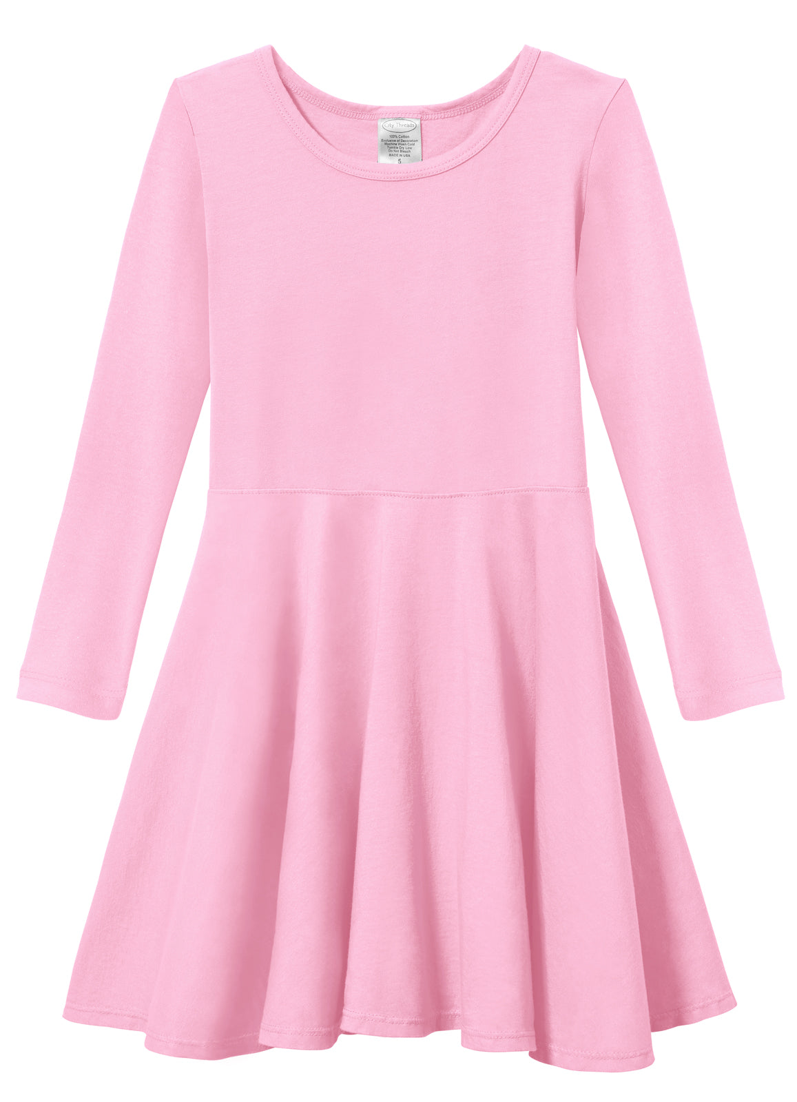 Girls Soft Cotton Jersey Long Sleeve Twirly Dress | Bright Light Pink