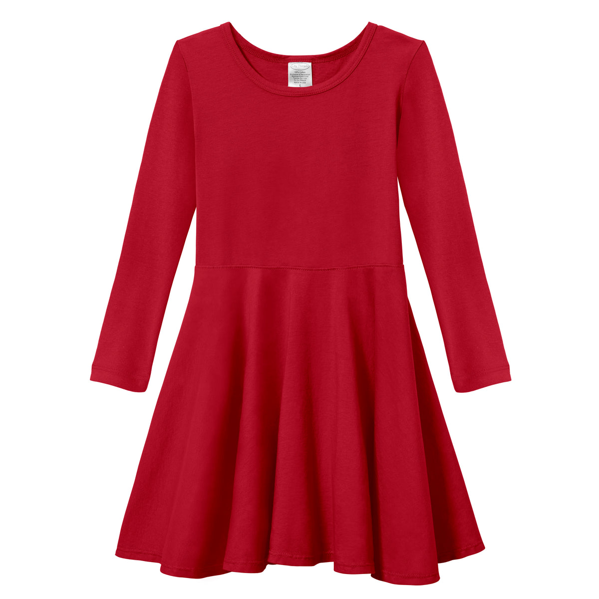 Girls Soft 100% Cotton Jersey Long Sleeve Twirly Dress | Red