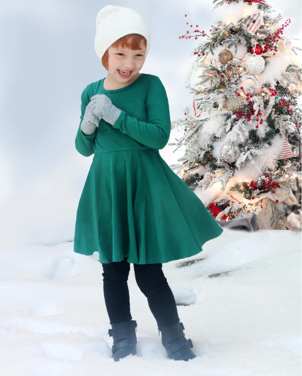 Girls Soft Cotton Jersey Long Sleeve Twirly Dress | Teal