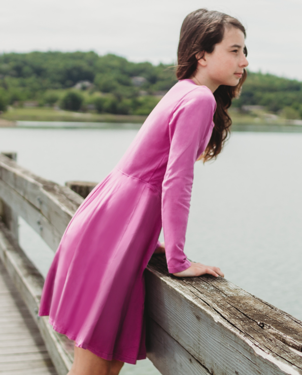 Girls Soft Cotton Jersey Long Sleeve Twirly Dress | Medium Pink